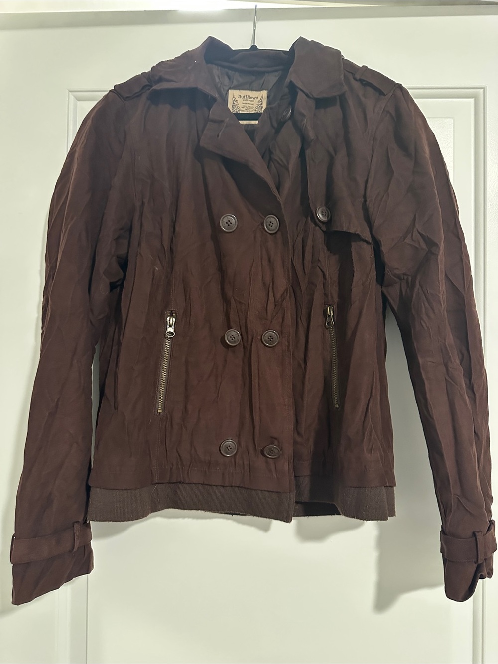 Ruff Hewn Women's Double-Breasted Dark Brown Trench Jacket